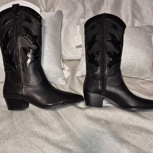 Aldo Black Heeled Boots with Western Flair